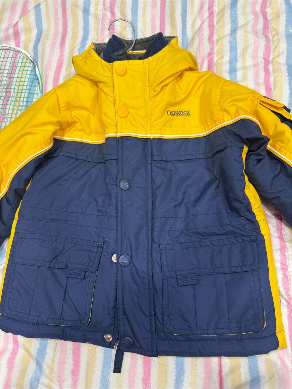 OshKosh B'gosh Yellow and Navy Hooded Puffer Jacket
